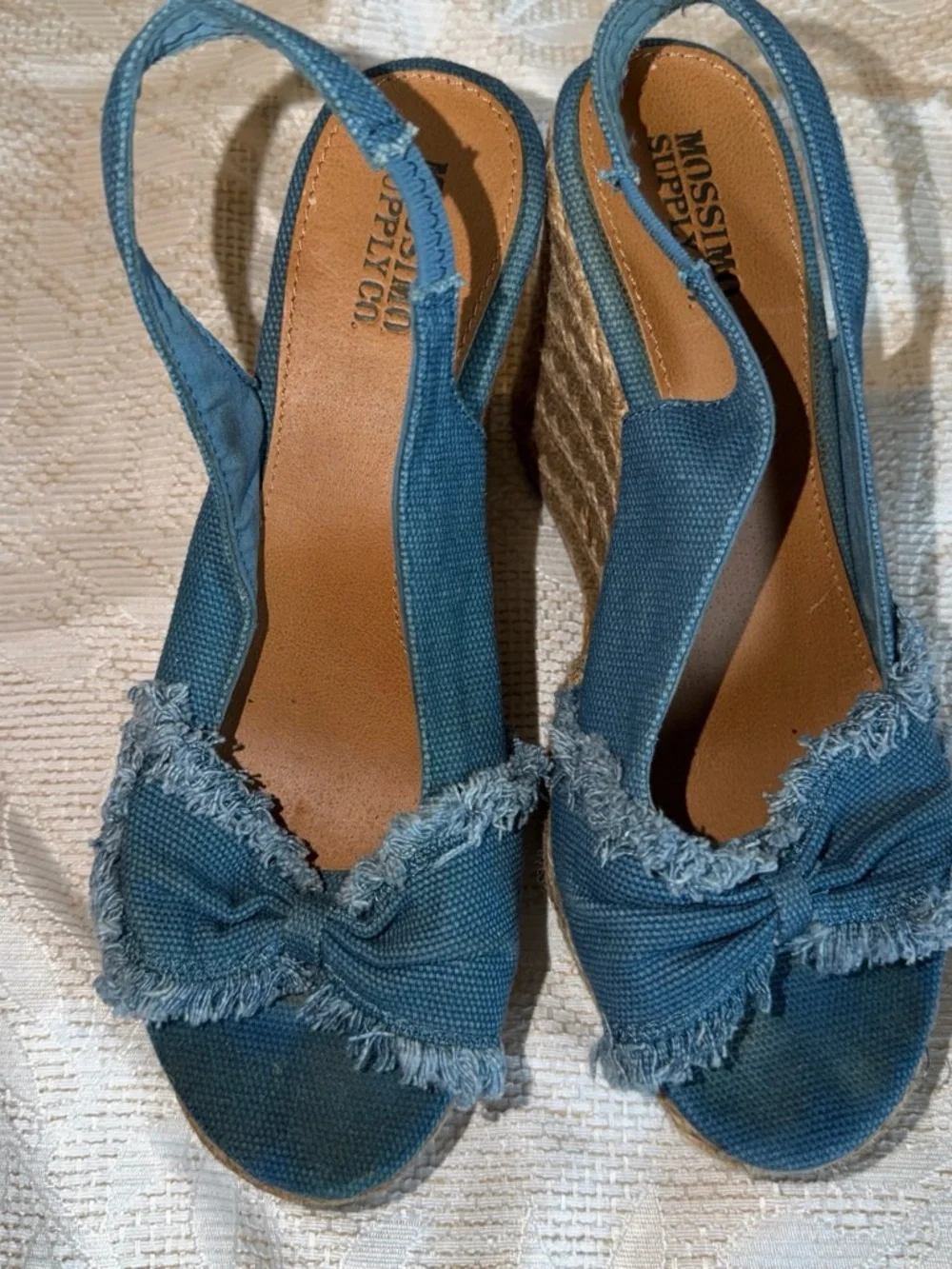 Mossimo Supply Co. Denim Blue Frayed Bow Wedge Sandals
